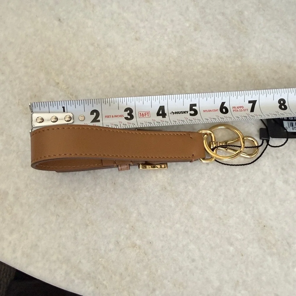 Prada Soft Leather Keychain Wristlet Brown & Gold 1PP186 Made in Italy